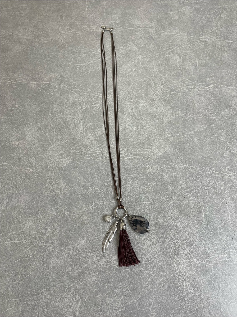 Charming Charlie Boho Tassel Pendant Necklace in Brown